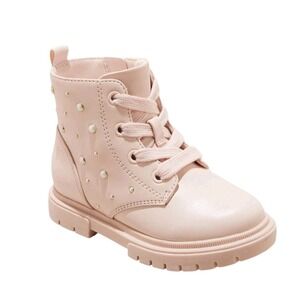 Cat & Jack Amaya Blush Pink Pearl Studded Combat Boots Girls Size 11 NEW